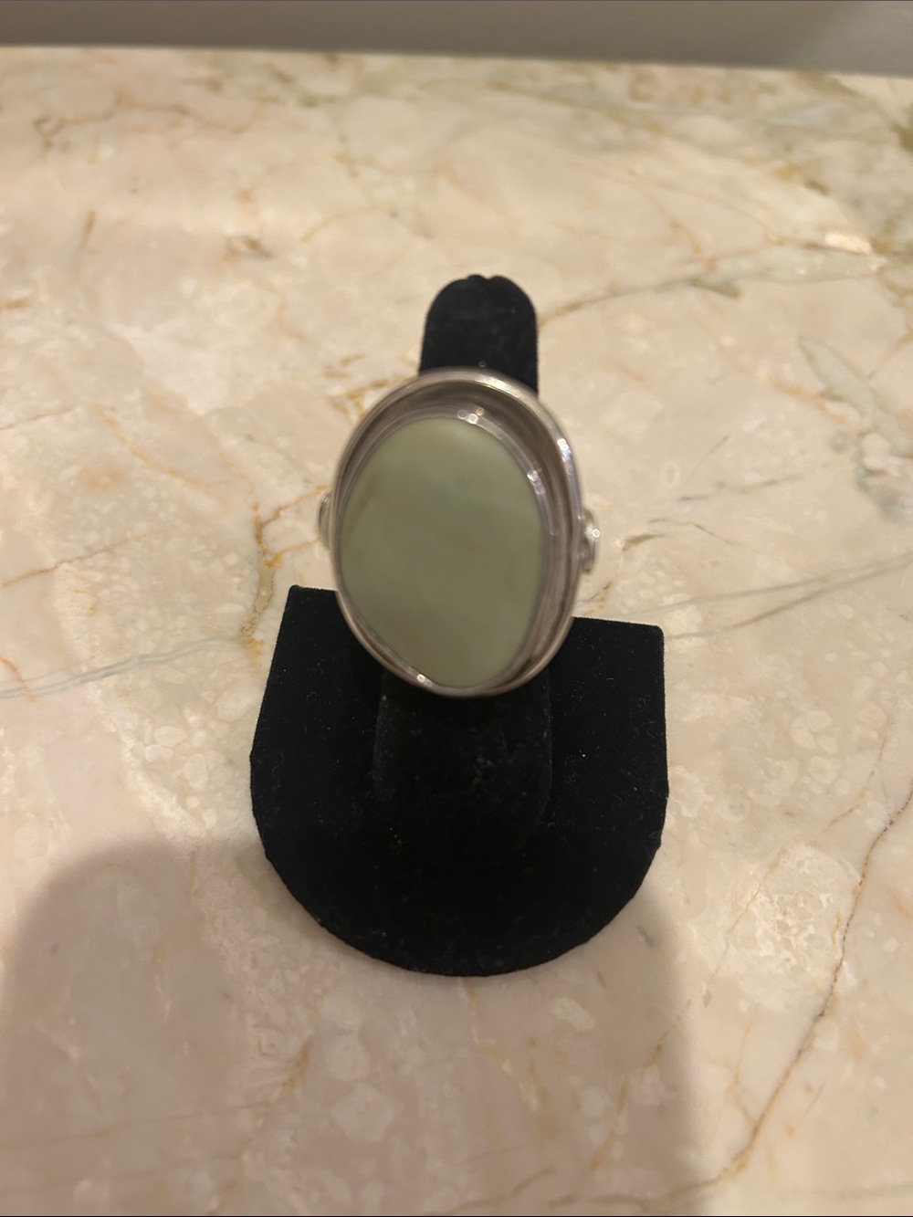 Sterling Silver Oval Pale Green Stone Ring - Women’s Fashion